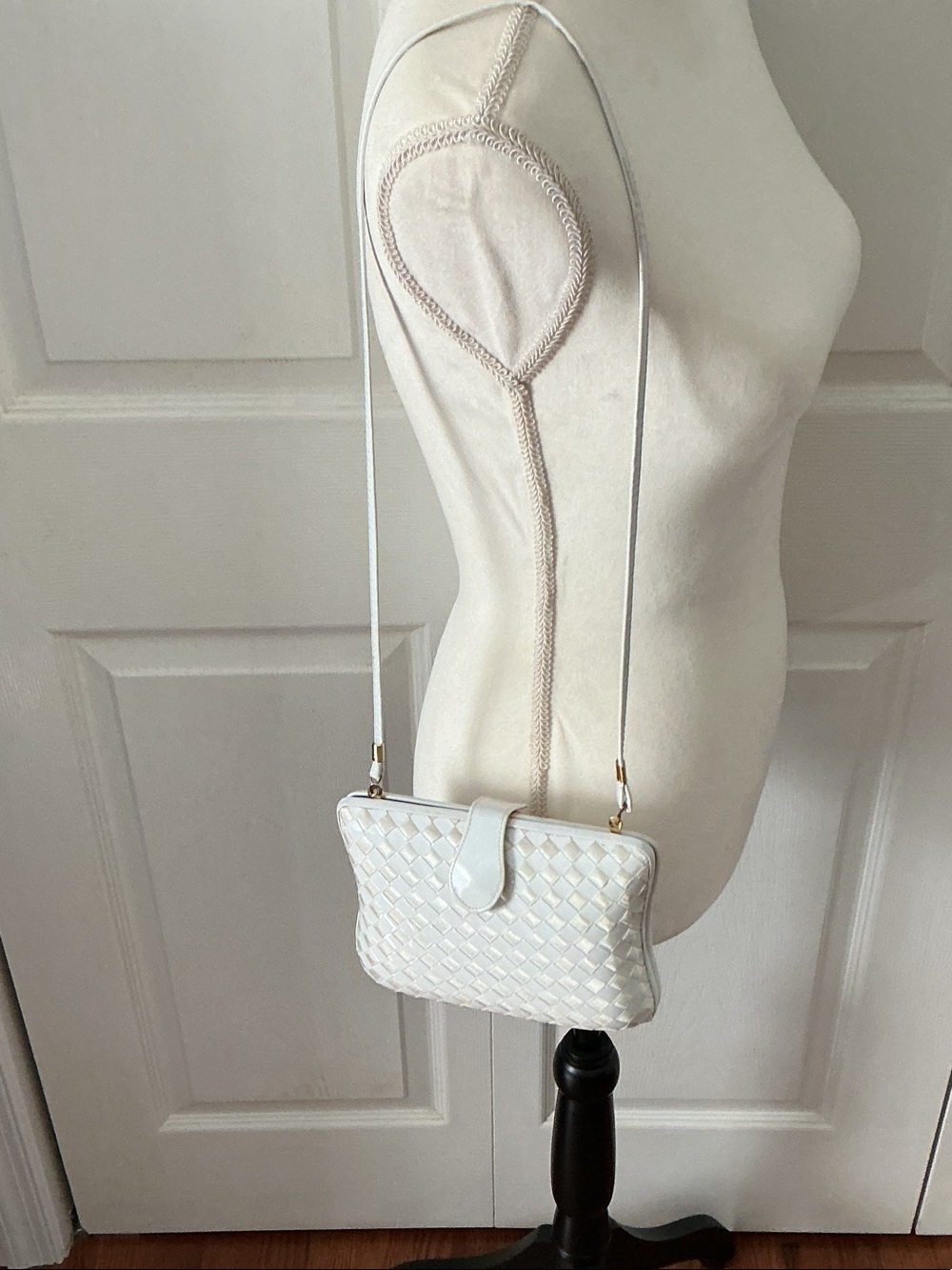 Woven PU Leather Crossbody Bag in White